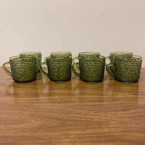 8 Vintage Anchor Hocking Soreno Avocado Green Coffee Tea Cups Mugs Glass 6 oz